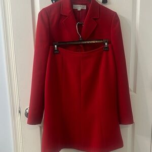 Tahari Vibrant Red Blazer and Skirt Ensemble Size 4.